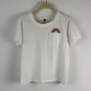 White Kids Short Sleeve Tee with Rainbow Embroidery